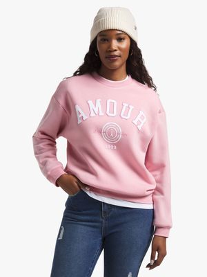 Women's Pink Graphic Print Sweat Top