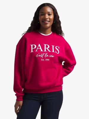 Women's Pink Graphic Print Sweat Top