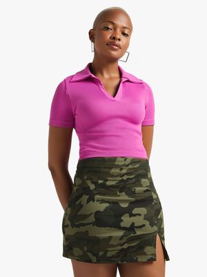 Women's Pink Johnny Collar Top