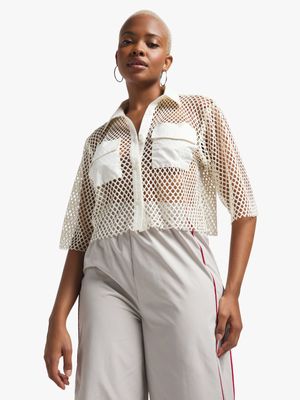 Women's Milk Cropped Boxy Mesh Shirt