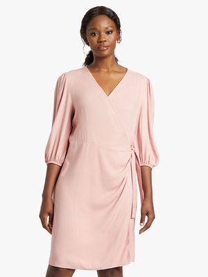 WOMEN'S BLUSH PINK WRAP DRESS