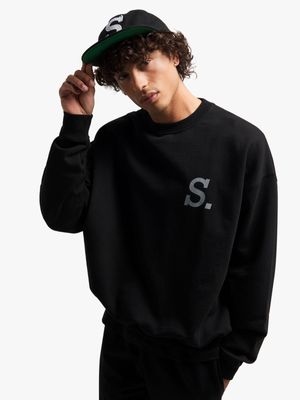 Swank Men's Oversized Crewneck Black Sweat Top