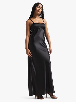 Women's Black Satin Cami Dress