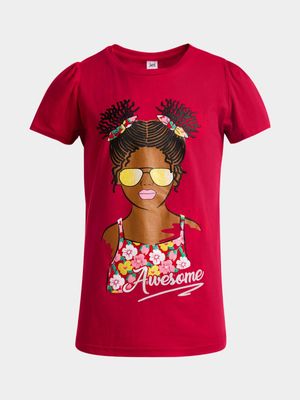 Jet Younger Girls Red Awesome Face T-Shirt