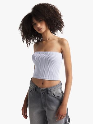 Women's Grey & White Ribbed Bandeau Seamless Top