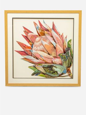 Framed Protea Paper Collage Corner 75cm