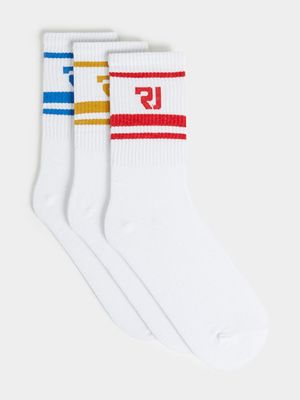 Men's Relay Jeans 3 Pack Triple Stripe White Socks