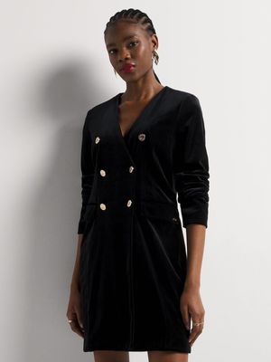 Luella Velour Collarless Blazer Dress