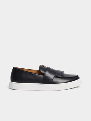 Fabiani Men's Fringe Leather Navy Slip-On Shoes