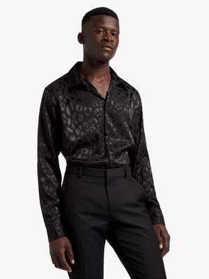 Men's Markham Printed Smart Satin Black Shirt