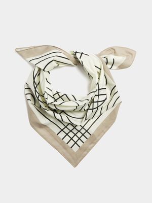 Grid Stripe Cotton Square Scarf