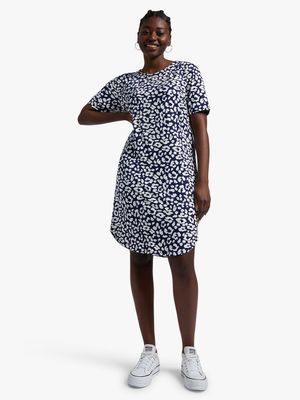 Women's Navy Animal Print T-Shirt Dress