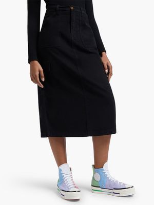 Women's Black Utility Midi Skirt