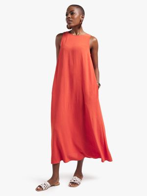 Women's Orange Trapeze Maxi Dress