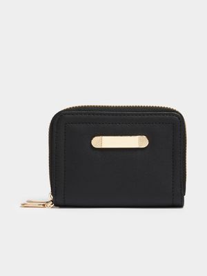 Women's Black Double Zip Around Mini Purse