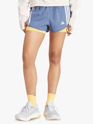 Womens adidas Own The Run 3-Stripe 2In1 Blue Shorts