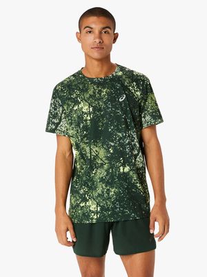 Mens Asics Green All Over Print Short Sleeve Top