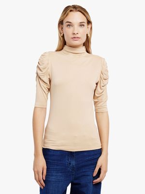 Women's Me&B Beige The Luxe Essential Polo Top