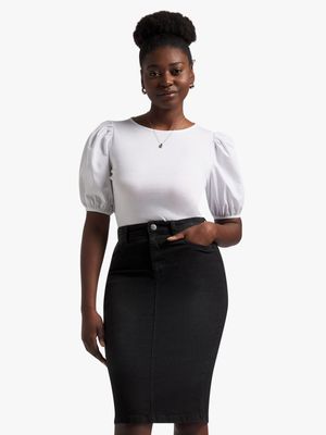 Women's Black Denim Pencil Skirt