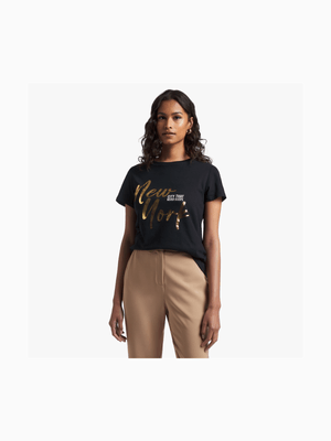 Women's Black Graphic Print T-Shirt