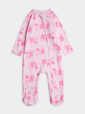 Jet Infant Girls Pink Abstract Florals Zip Sleepsuit