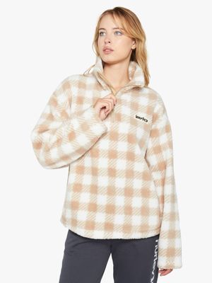 Women's Hurley Natural Laneway High Pile Sherpa Fleece Sweater