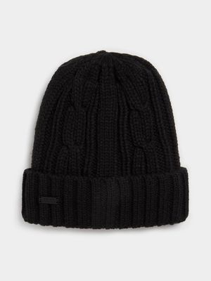 MKM BLACK CABLE KNIT INT SHERPA BEANIE