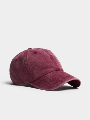 Women's Burgundy Distressed Peak Cap