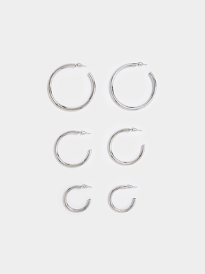 Women's Silver 3 Pack Hoop Earrings