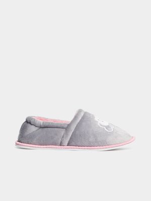 Older Girl's Grey & Pink Cloud Slippers