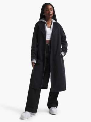 Women's Black Denim Trenchcoat