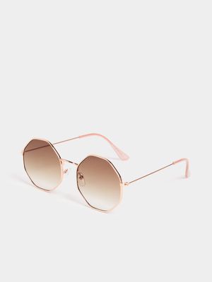 Jet Older Girls Rose Gold Angular Round Sunglasses