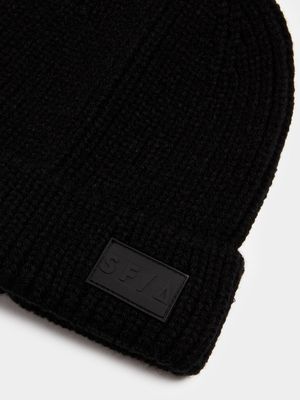 Sneaker Factory  Ribbed Black Beanie