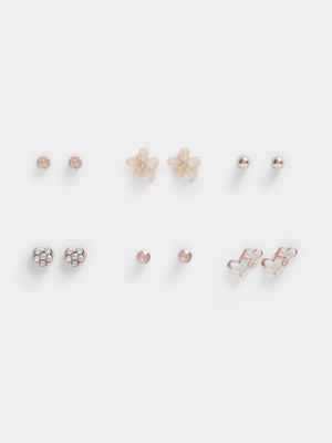 Girl's Rose Gold 6-Pack Earrings