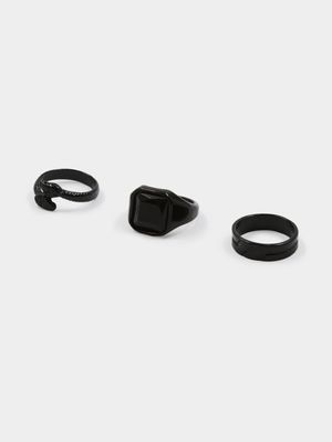 Men's Markham Snake and Square Signet Black Ring Set