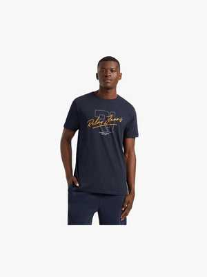 RJ Navy Slim Fit Slant Signature T-Shirt