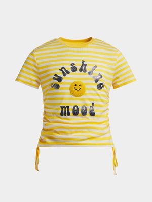 Jet Younger Girls Yellow Stripe Rouched T-Shirt