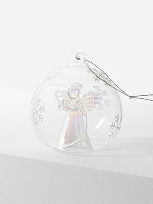 Angel & Snowflakes Glass Bauble 9cm