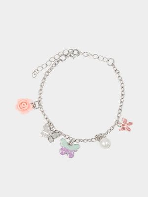 Girl's Silver Butterfly Charm Bracelet