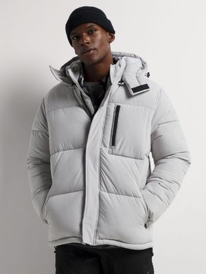 Men's Relay Jeans Hooded Grey Puffer Jacket