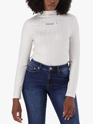 Women's Steve Madden White Eliza Rib Funnel Neck Top