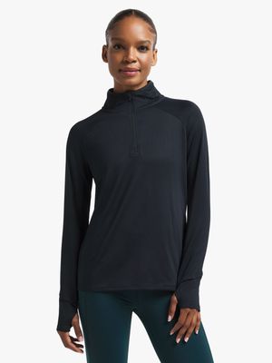 Womens TS 1/4 Zip Textured Black Top