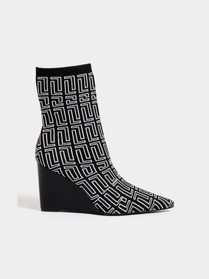 Luella Monogram Wedge Sock Boots