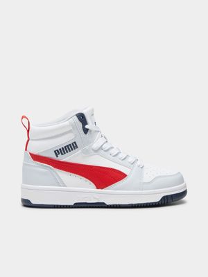 Junior Grade-School Puma Rebound Mid-Top White/Grey/Red Shoes