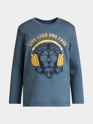 Younger Boy's Blue Graphic Print T-Shirt