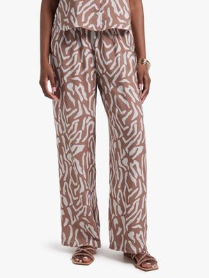 Women's Brown Animal Print Relaxed Pants