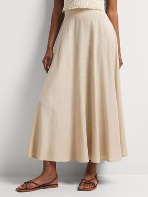 Linen-blend A-Line Maxi Skirt