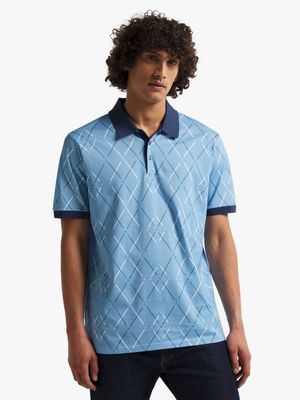 Men's Pringle Blue Argyle Jacquared Mercerised Golfer