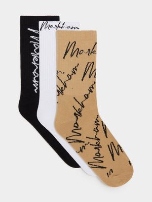 Men's Markham 3pk Contrast Script Multicolour Socks