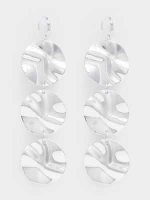 Crinkled Metal Triple Disc Earrings